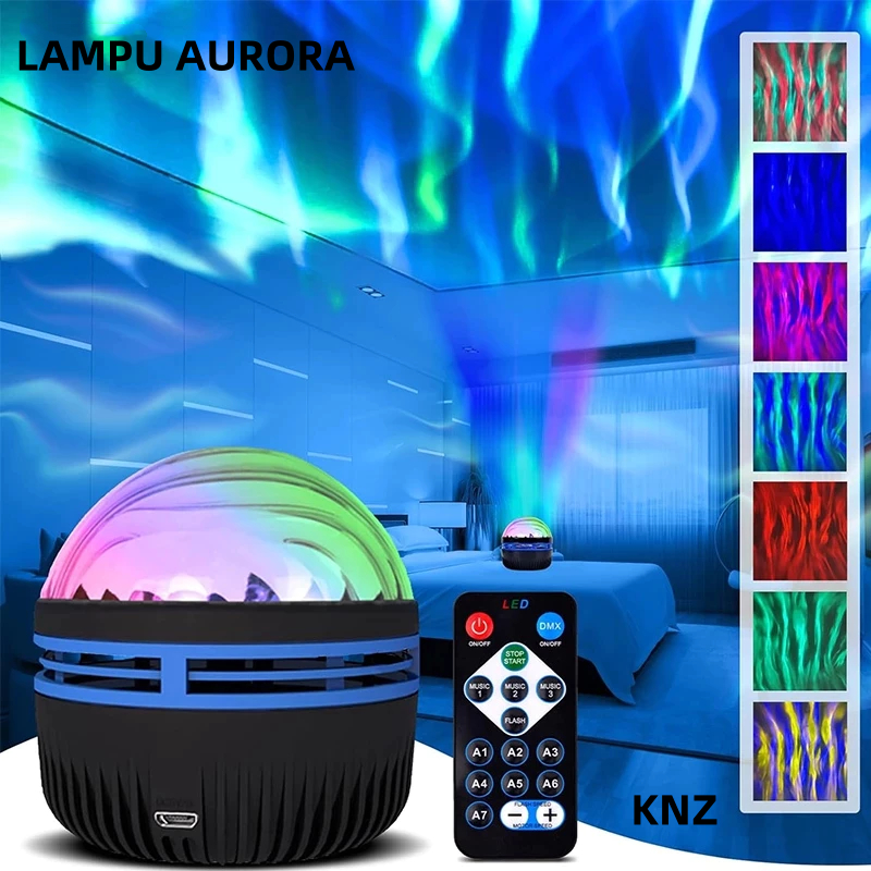 Lampu proyektor Aurora Utara mini Lampu Galaksi Langit Aurora Lampu Tidur Lampu Disco + Remote