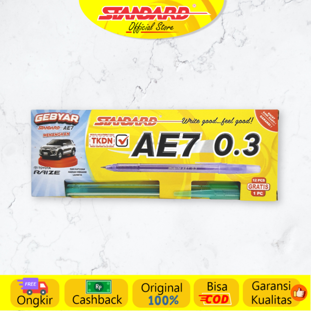 

Pulpen Standard AE7 0.3 mm - 1 pack (12+1 pcs) - Ballpoint / Pulpen AE7 0.3 mm Tinta Hitam