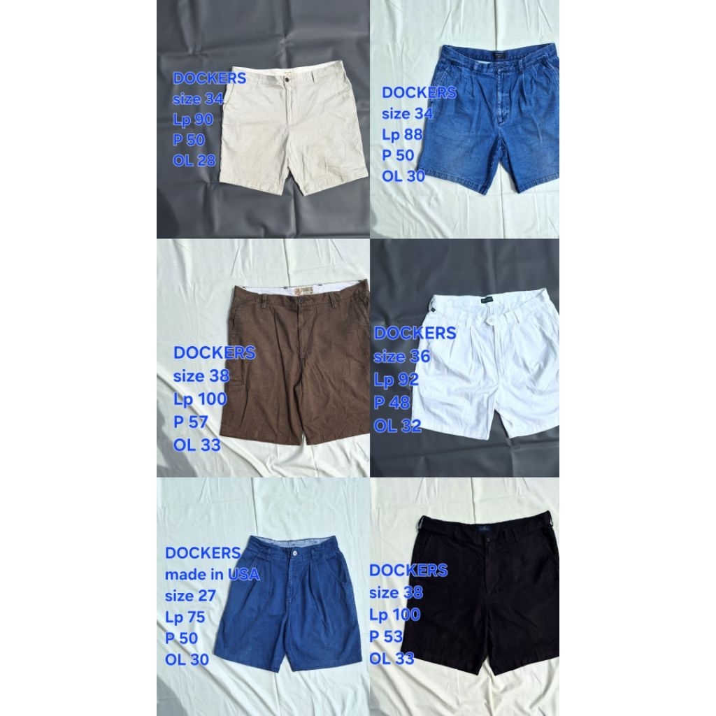 Celana Pendek DOCKERS Short Pants Katun Chino Denim Hitam Putih Coklat Cream Navy size 27 34 36 38 j