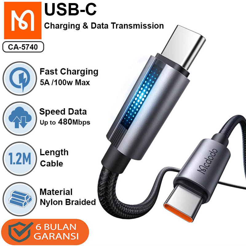 Mcdodo CA 5740 Type-C to C Cable 120cm 5A 100w - Kabel Untuk Charging Charge QC Quick Fast PD Power 
