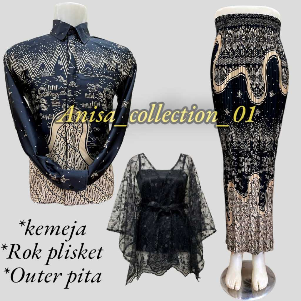Couple Kemeja Batik Pria Rok plisket Dan Outer Pita / Batik Couple Pasangan kondangan terbaru
