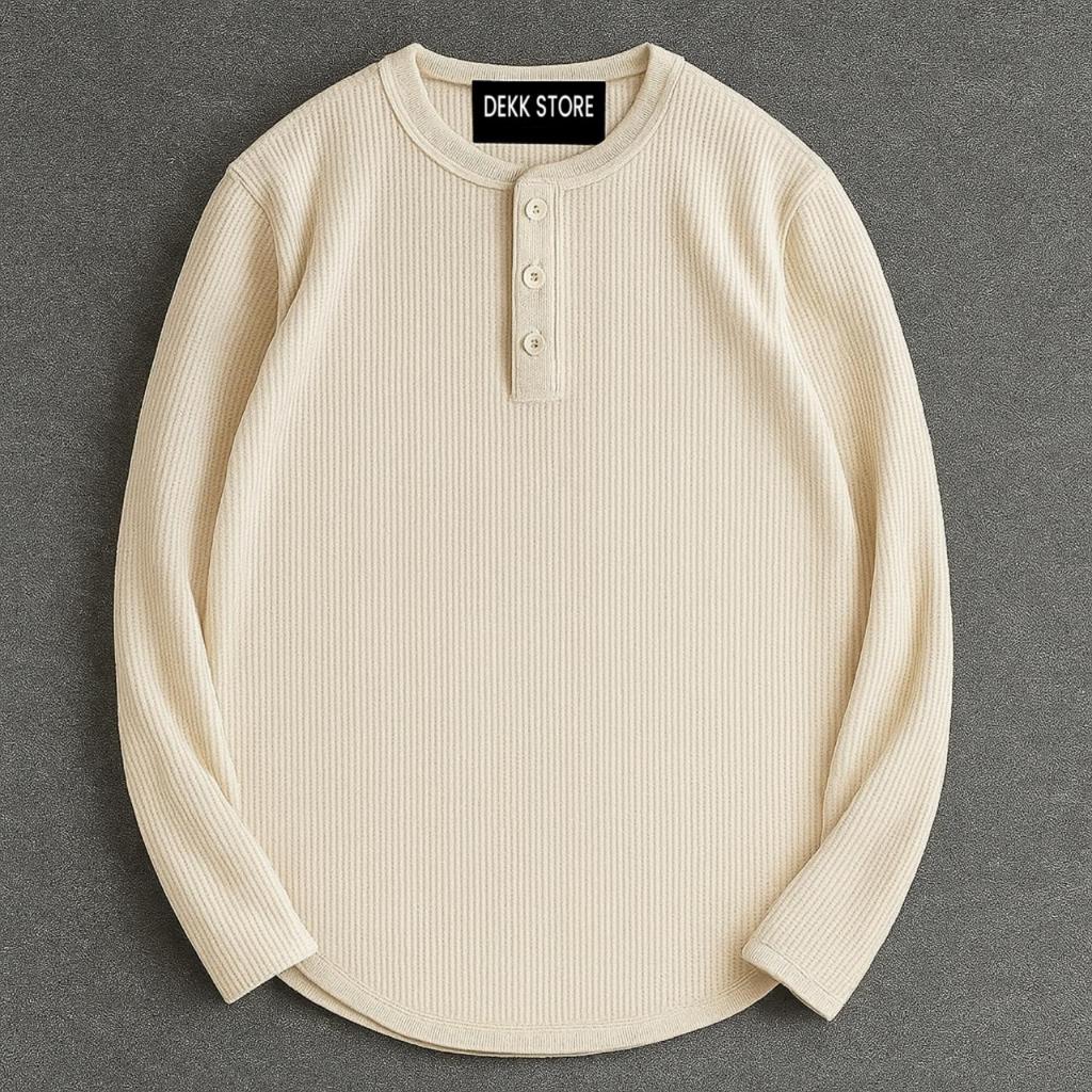 NAD ID KAOS WAFFLE KNIT LENGAN PANJANG/KAOS KANCING KNIT PRIA POLOS/KAOS WAFFLE KNIT TERLARIS