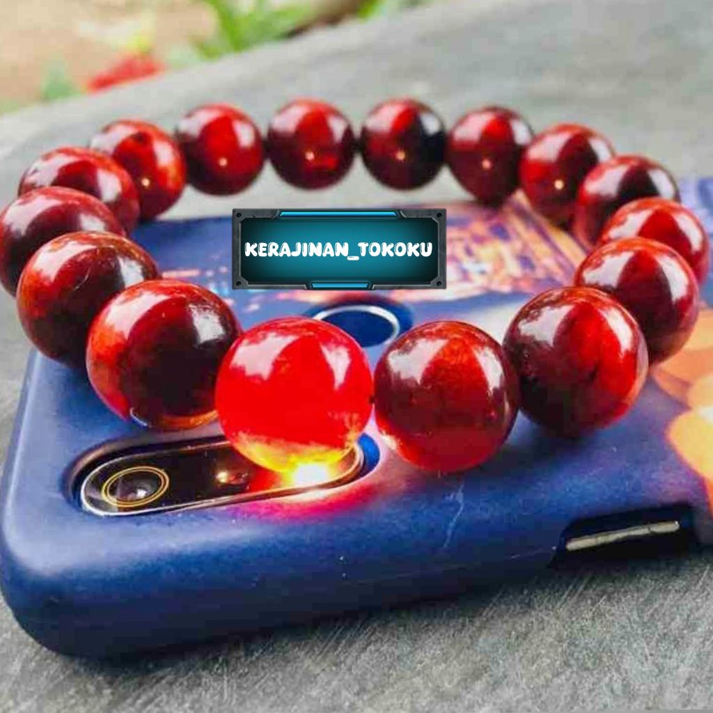 Gelang yuser akar bahar Tali Arus Asli merah delima 14 mm