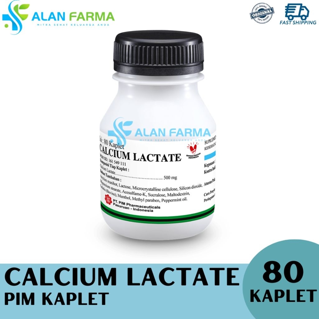 Calcium Lactate 500 mg isi 80 Tablet PIM | Kalk Botol PIM | Kalsium Ibu Hamil