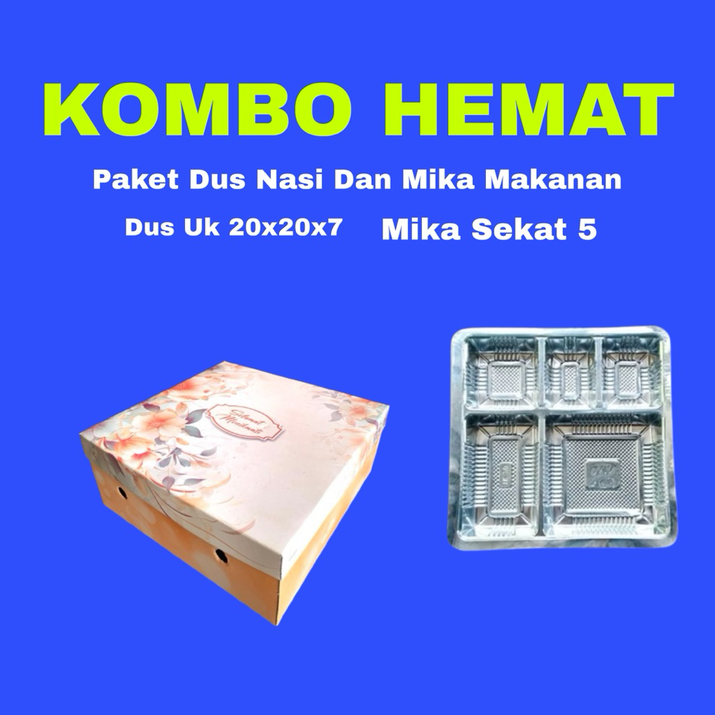 

50/100 Pcs Dus Nasi/kue Uk 20x20x7 Dan Mika Sekat 5 || Kardus Nasi Motif ||