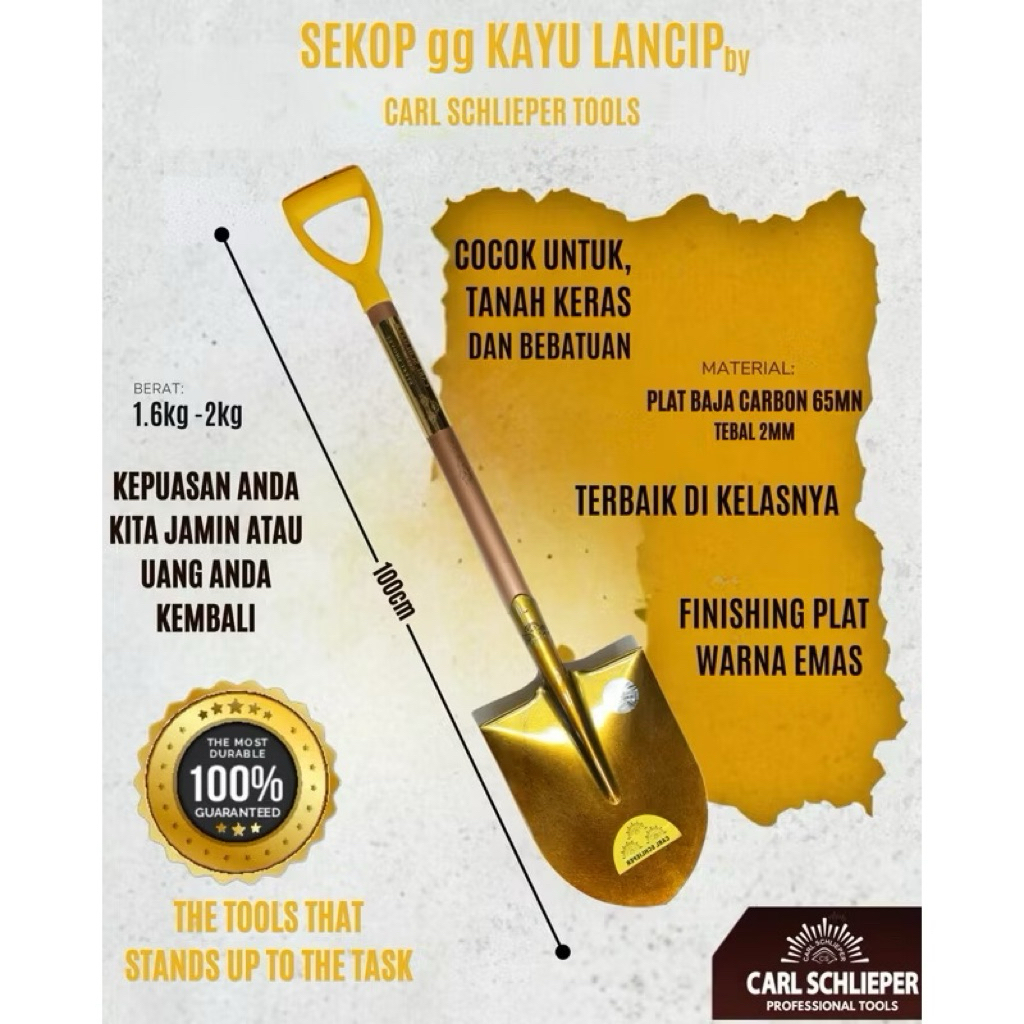 CARL SCHLIEPER Sekop Gagang Kayu Papak Lancip Spadan Sepadan Spardan