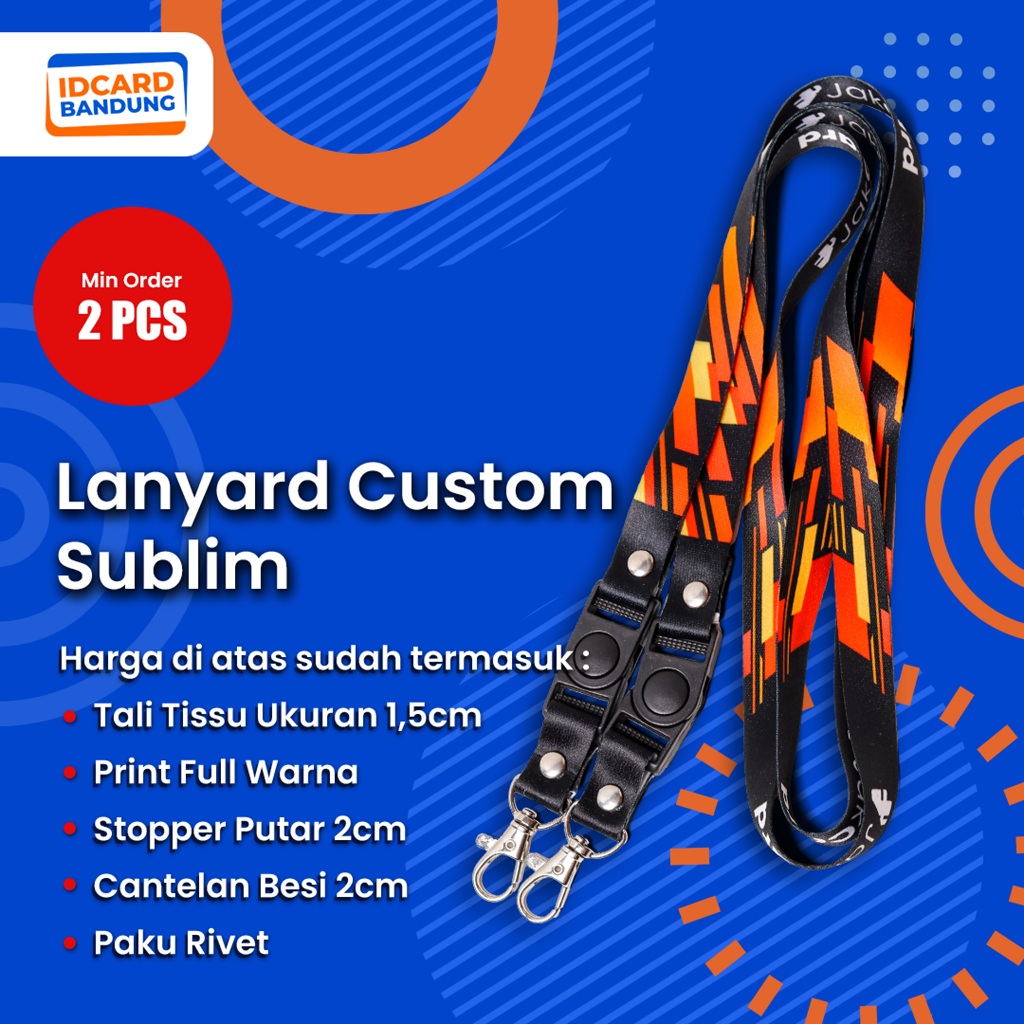 

cetak lanyard sublim 1,5cm 2muka / tali idcard print 1,5cm / pita printing full color nametag id