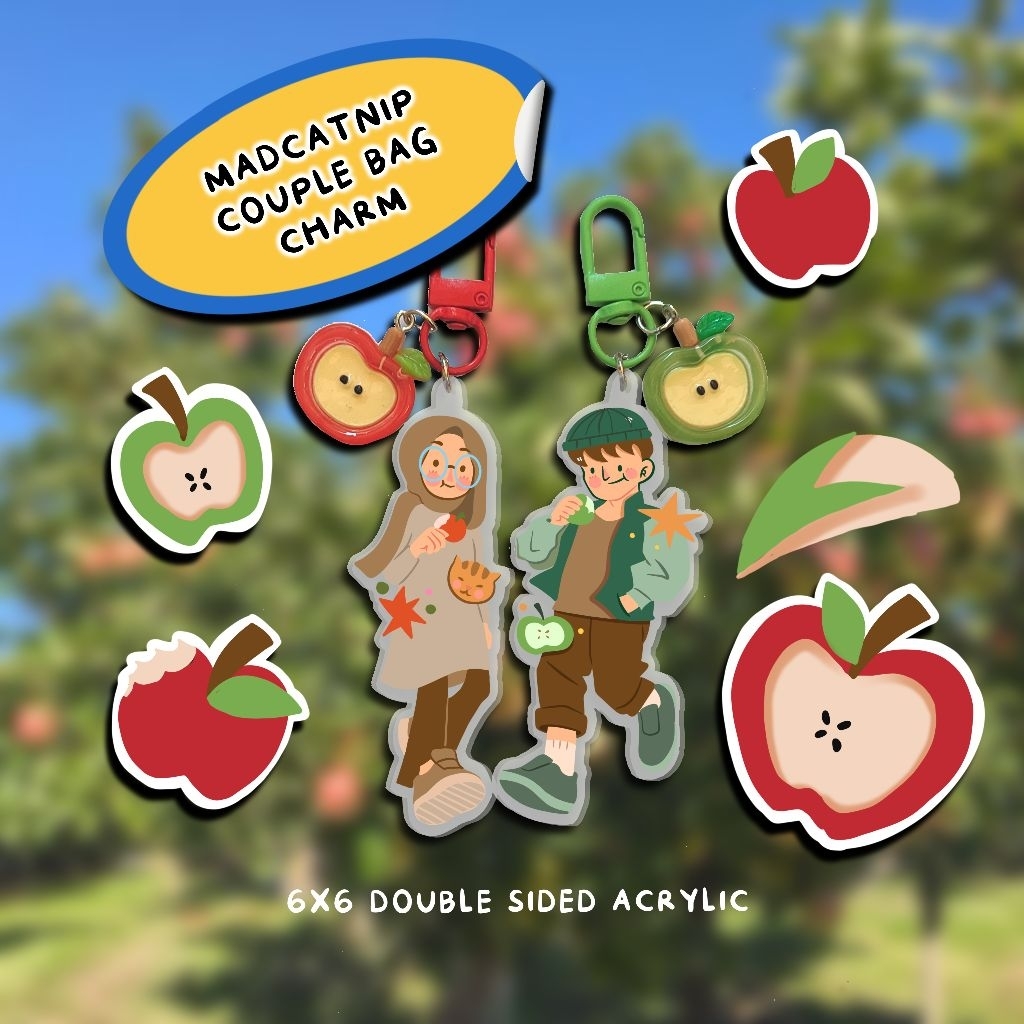 Madcatnip Apple Acrylic Bag Charm couple
