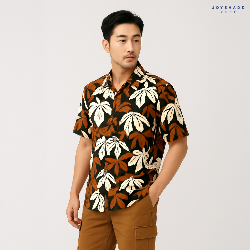 Joy Shade Autumn Shirt By H&M - Kemeja Batik Modern Pria Lengan Pendek Motif Daun