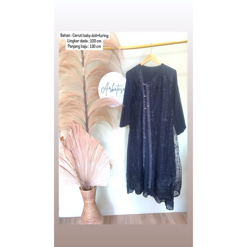 Gamis Ceruti brukat furinh hitam dewasa