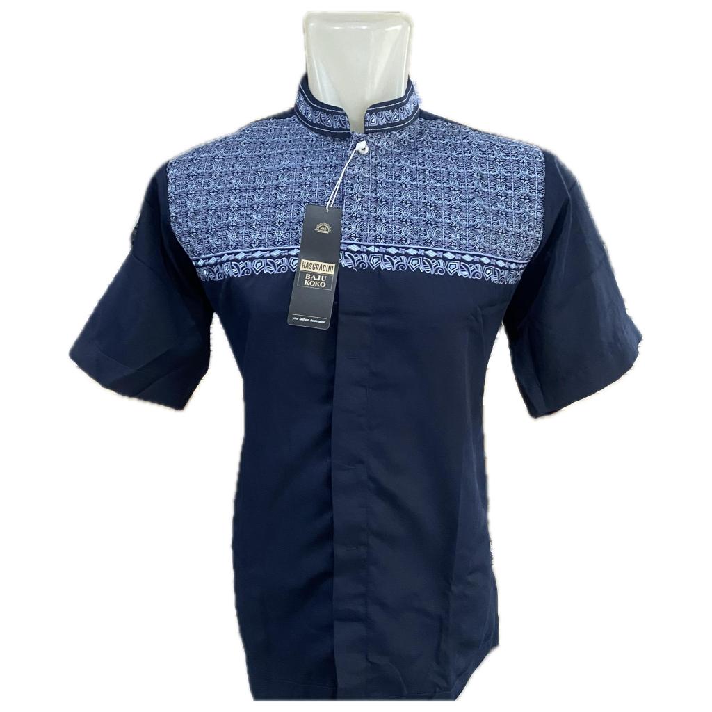 Koko jaguar warna tangan pendek bahan katun india premium motif bordir dada - busana muslim pria dew