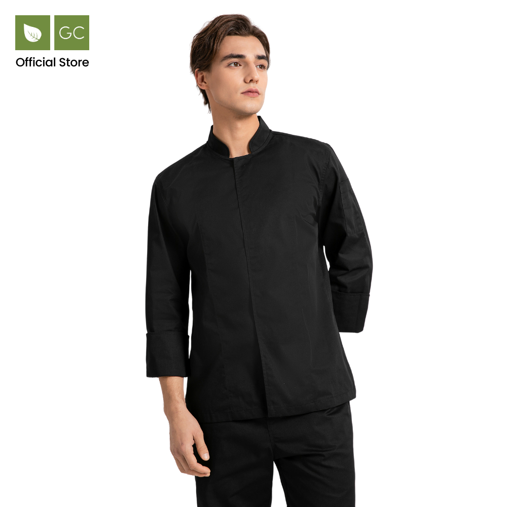 Jaket Koki Hitam Peppermint, Lengan Panjang / Peppermint Black Chef Jacket, Long Sleeve, Dri-Fit