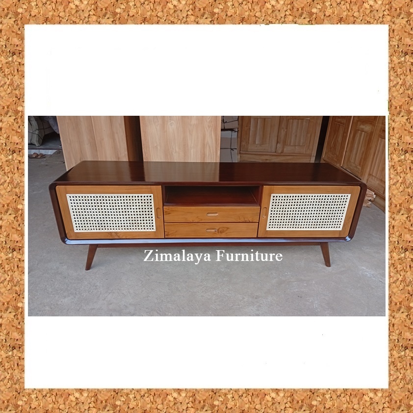 Meja TV Minimalis, Meja TV Jati Retro Rotan, Meja TV Minimalis Panjang 180, Meja TV Kombinasi Warna