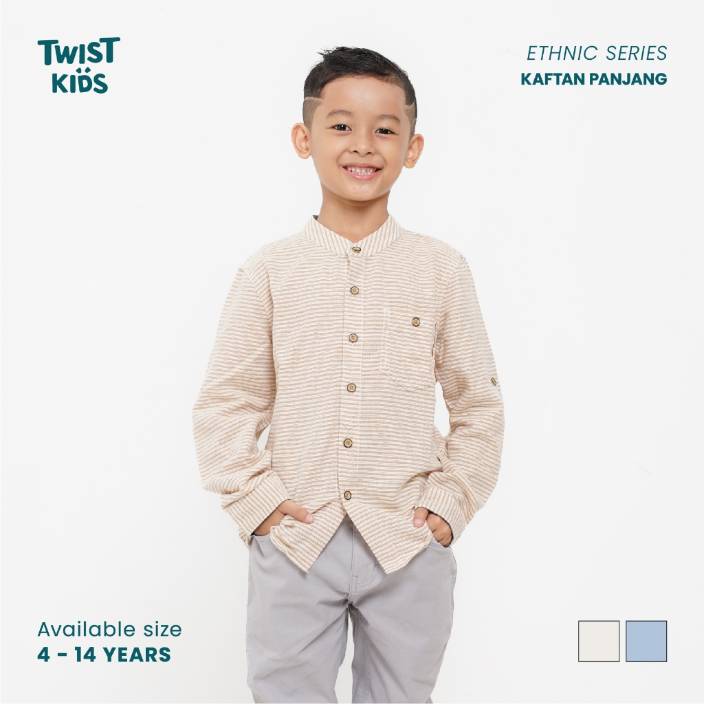 Twist Kids - Amzar NC, Ethnic Series, Kemeja Koko Motif Stripe Lengan Panjang Anak Laki-Laki