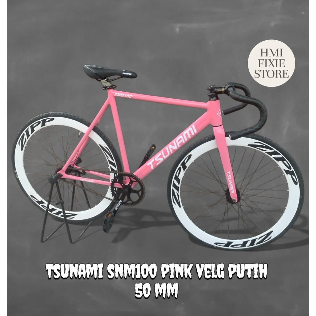 Sepeda Tsunami Snm100 Pink Velg Putih (50mm) Fixie 700c Siap Pakai