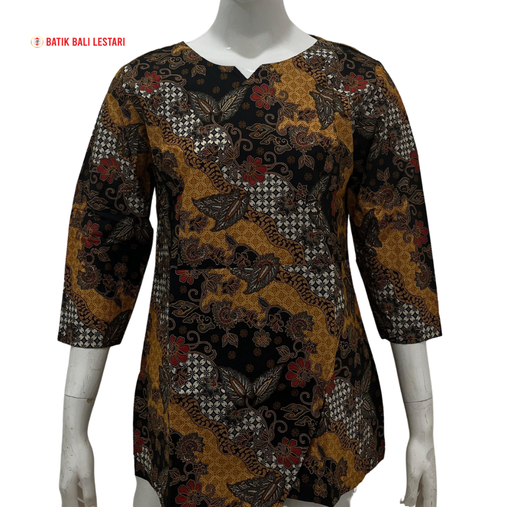 (SALE) Batik Bali Lestari Atasan Kemeja Wanita Lengan 3/4 Hitam & Kuning