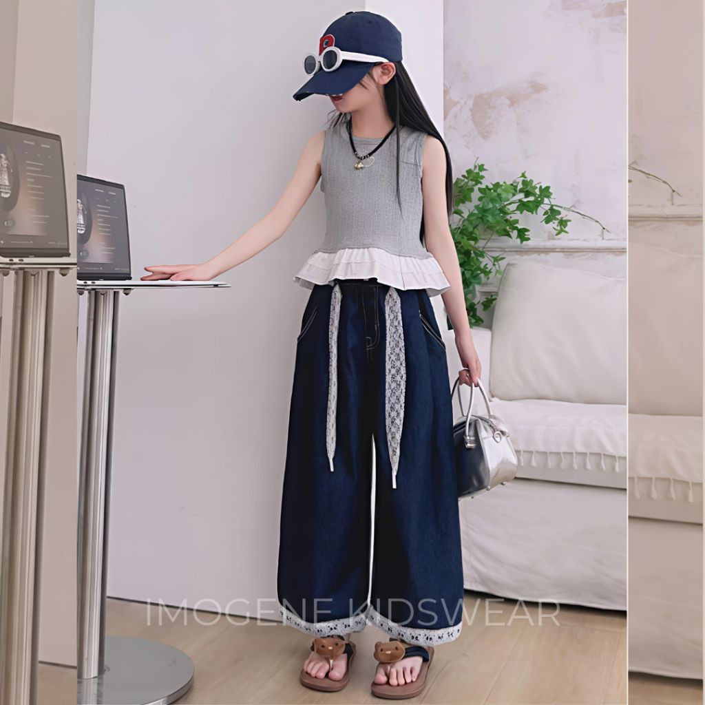 ER-221 SETELAN BAJU ANAK PEREMPUAN IMPORT USIA 5-11TAHUN SETELAN BAJU ATASAN CROP ALA KOREAN STYLE K