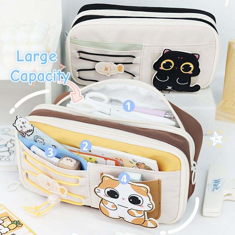 

[Artopia] Tepak Pensil String Cat Black Besar Muat Banyak SMP SMA Pencil Case Bolpen Wadah