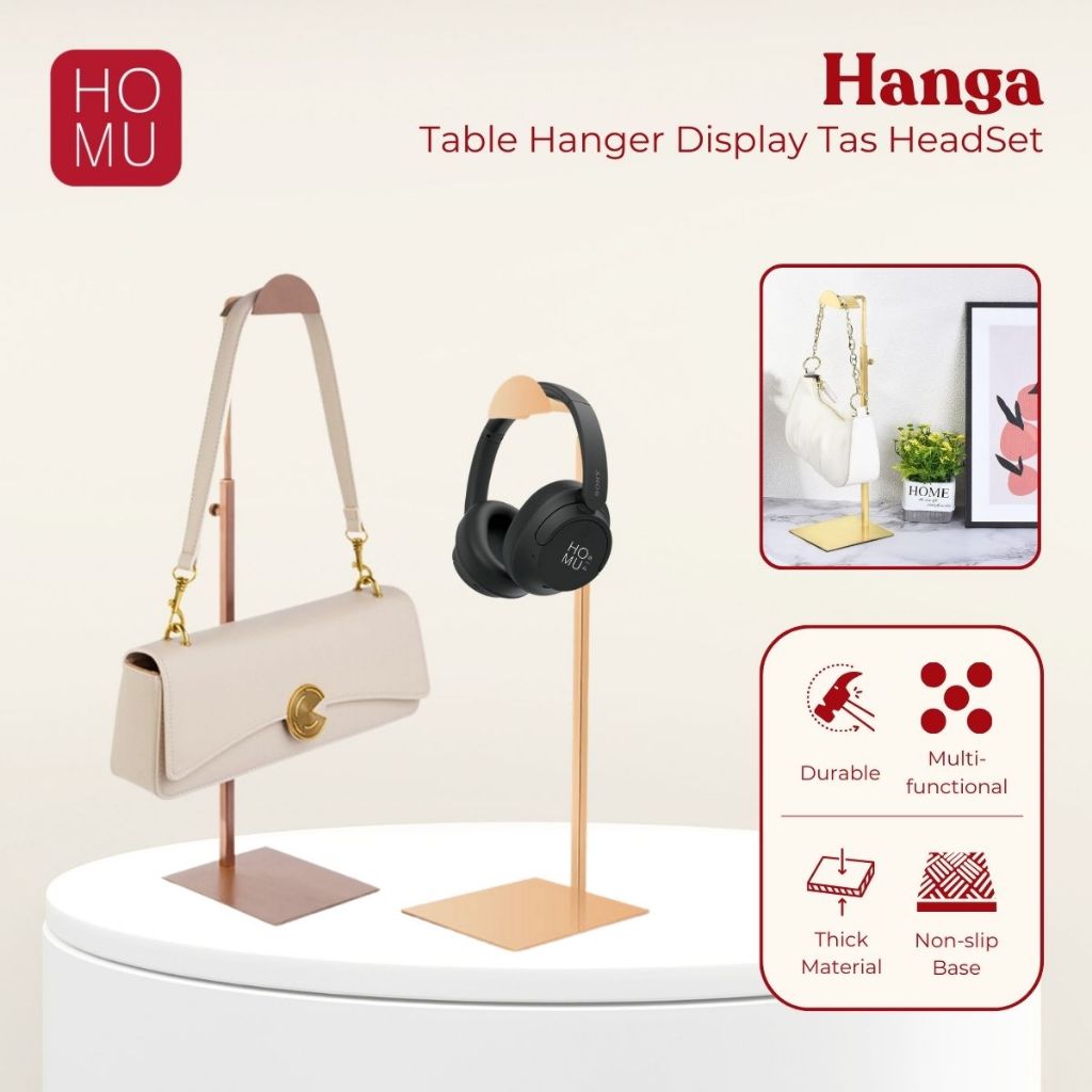 HOMU HANGA Rak Gantungan Meja Stainless Steel Gold Premium untuk Tas Hermes, Chanel, LV & Headset