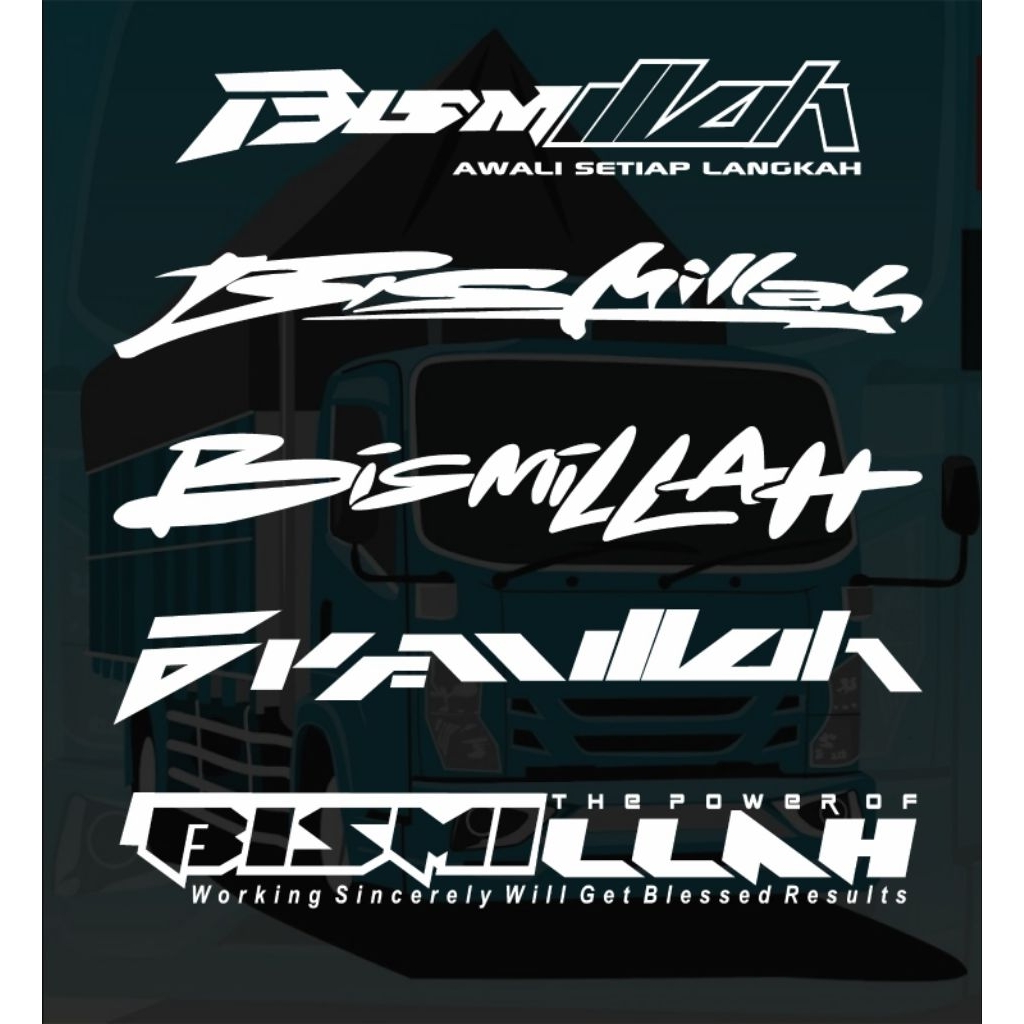 Stiker Mobil Truk Bismillah Cutting Sticker Latin Kaca Depan Truk Pickup Mobil Box