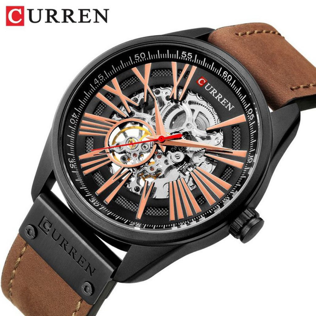 CURREN 8299 Jam Tangan Pria Automatic Analog Tali Kulit CURRENOS