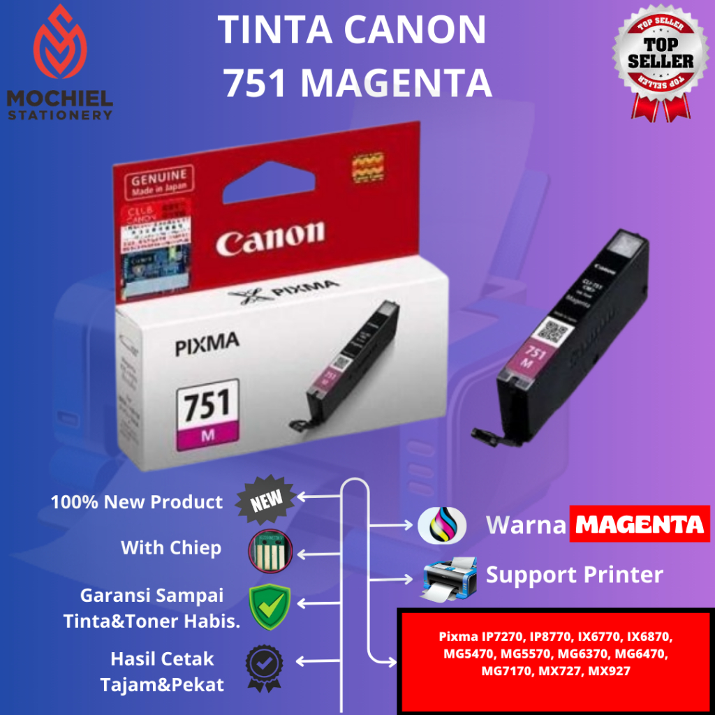 Cartridge Tinta Canon CLI 751 Magenta Printer Pixma IP7270 IP8770 IX6770 IX6870