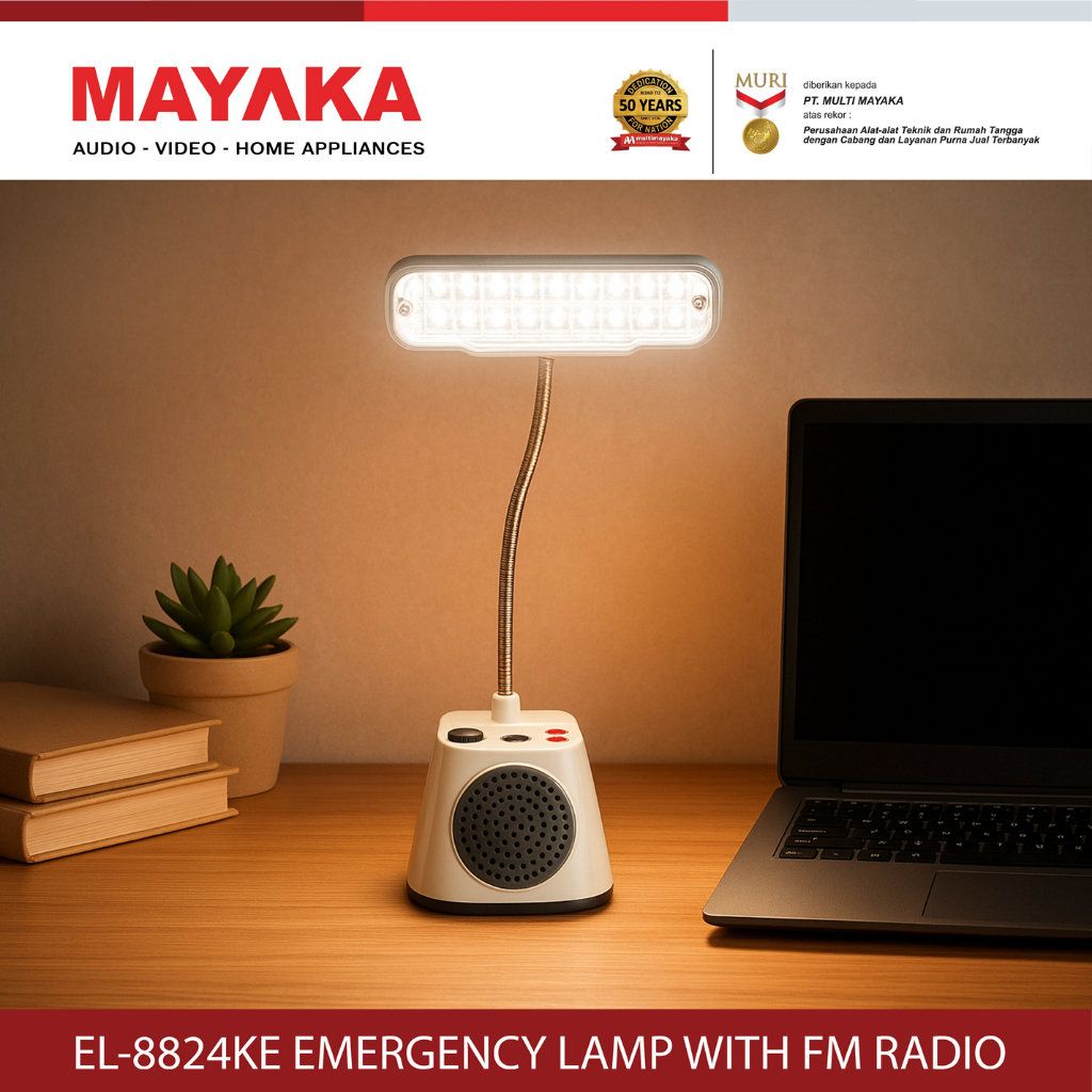 Mayaka Lampu Emergency LED Rechargeable dengan FM Radio | Lampu Darurat & Belajar EL-8824KE
