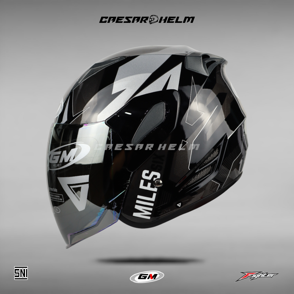 GM Fighter SR Motif Six Miles - Black/Silver - Helm Half Face