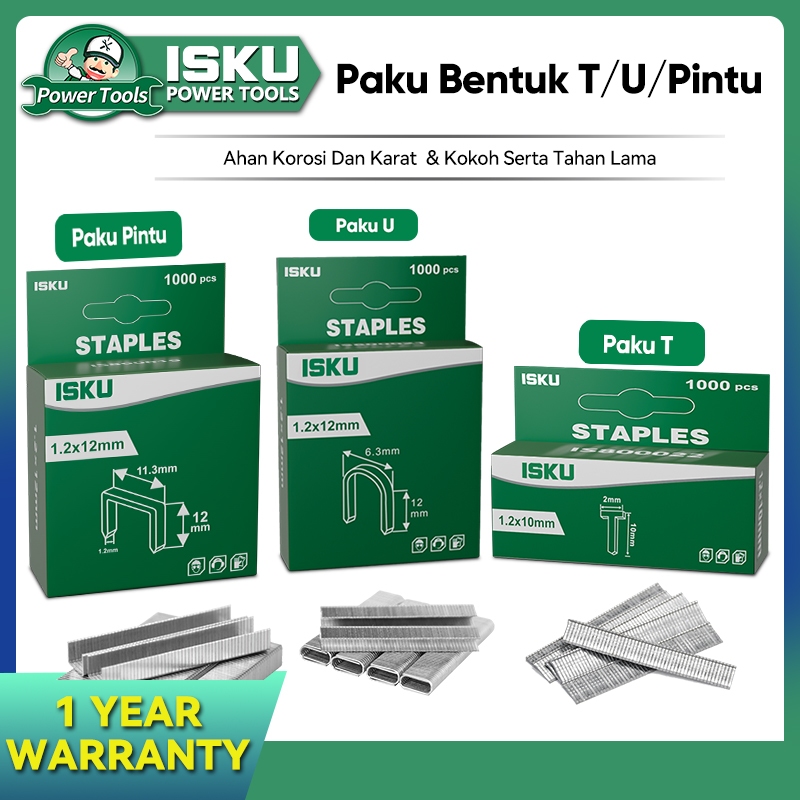

ISKU Isi staples gun manual with Bahan baja karbon tinggi,8-12mm Mix 1000pcs - Stapler Gun Tembak Tacker jok Motor
