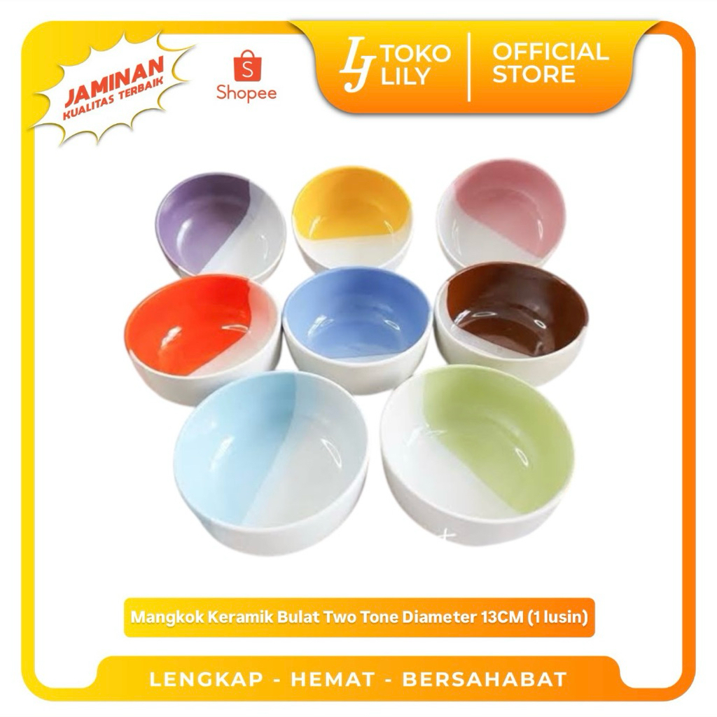 Mangkok Keramik Bulat Two Tone Diameter 13CM (1 lusin)