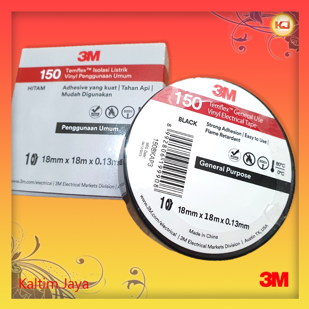 

Isolasi Listrik 3M 150 Temflex Vinyl Electrical Tape 18mm x 18m Hitam