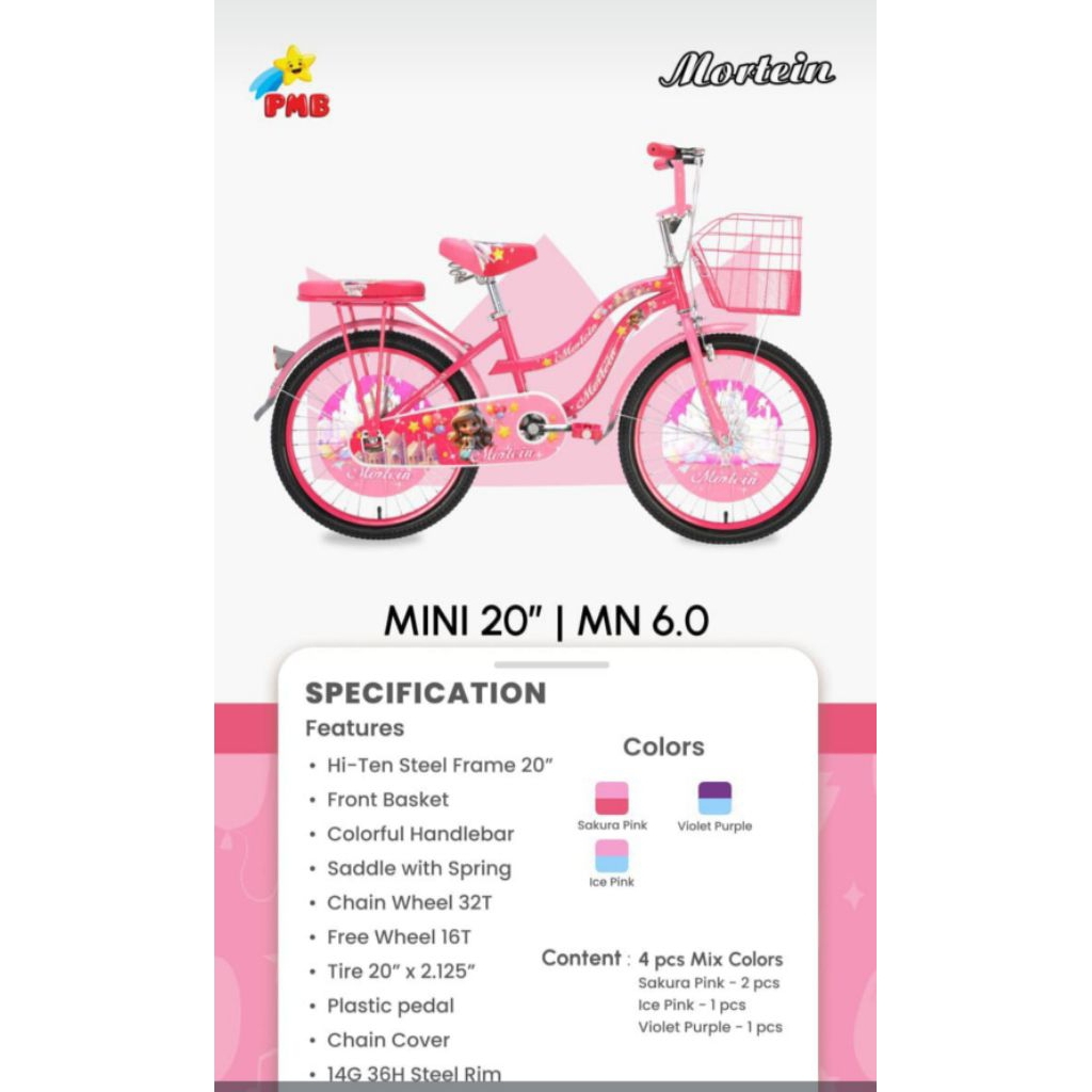 Sepeda Mini Anak Perempuan 20 inch MORTAIN