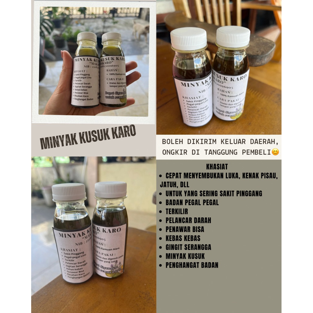 Minyak Kusuk Karo, Minyak Urut, Minyak Karo