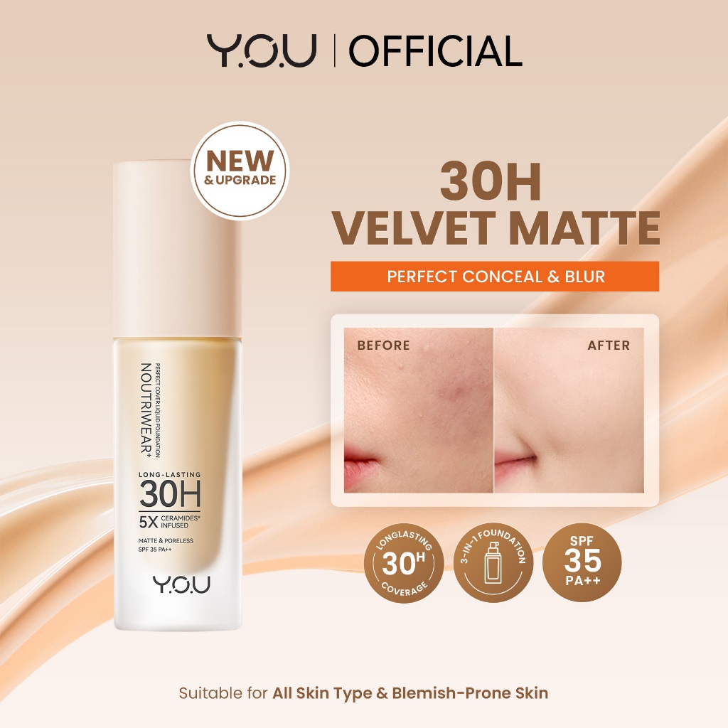[NEW UPGRADE] YOU NoutriWear+ Perfect Cover Liquid Velvet Liquid Foundation Foundation Dengan Sunscr