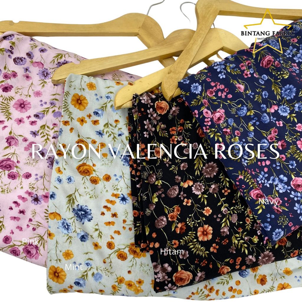 1 Rol Kain Rayon Valencia Motif Roses ± 100 yard