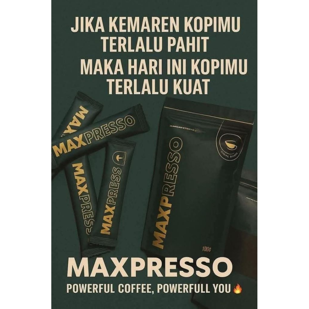 

Maxpresso Kopi Arabika original 100% di jual sachetan