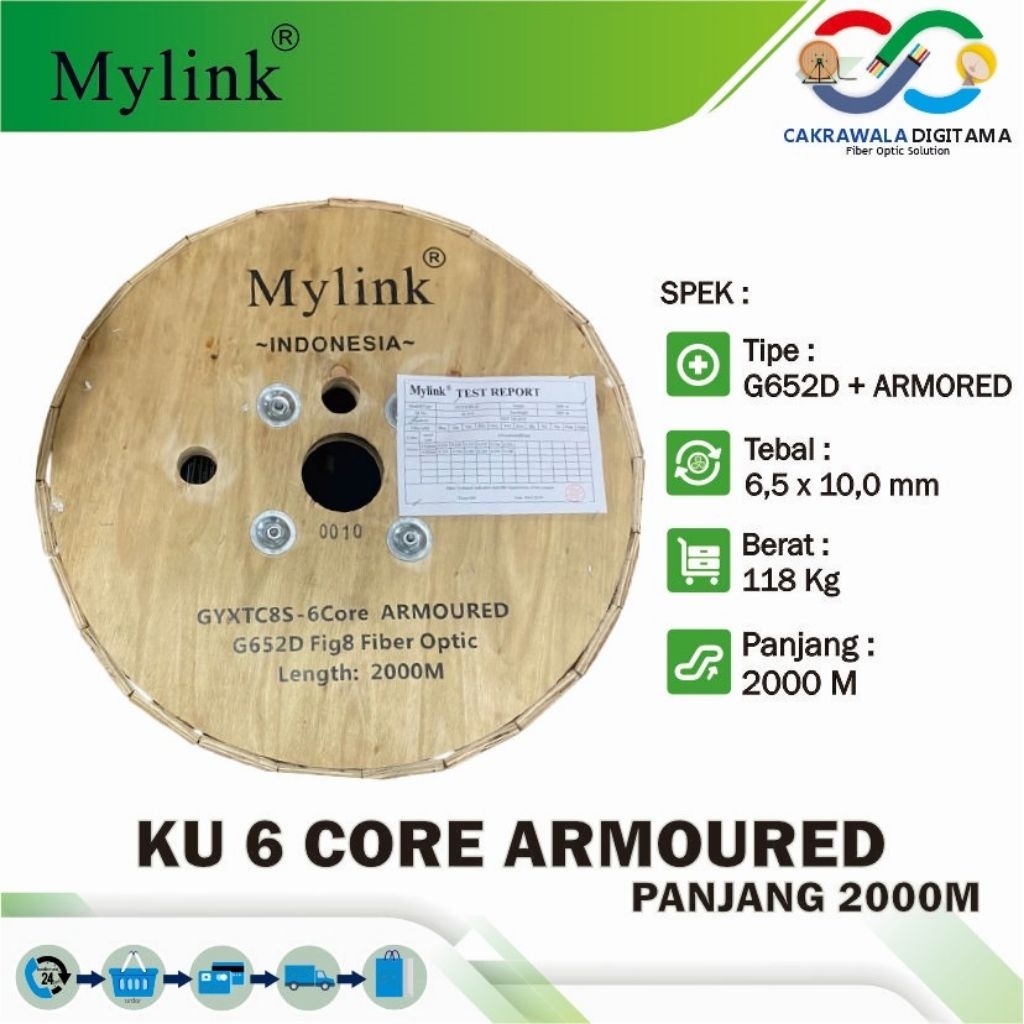 Kabel FO KU 6 Core Fig 8 Armored Merk Mylink Panjang 2000M