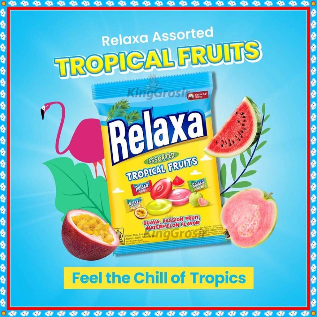Relaxa Assorted Tropical Fruit Candy 135gr Isi 50pcs Permen Relaxa Rasa Buah-Buahan