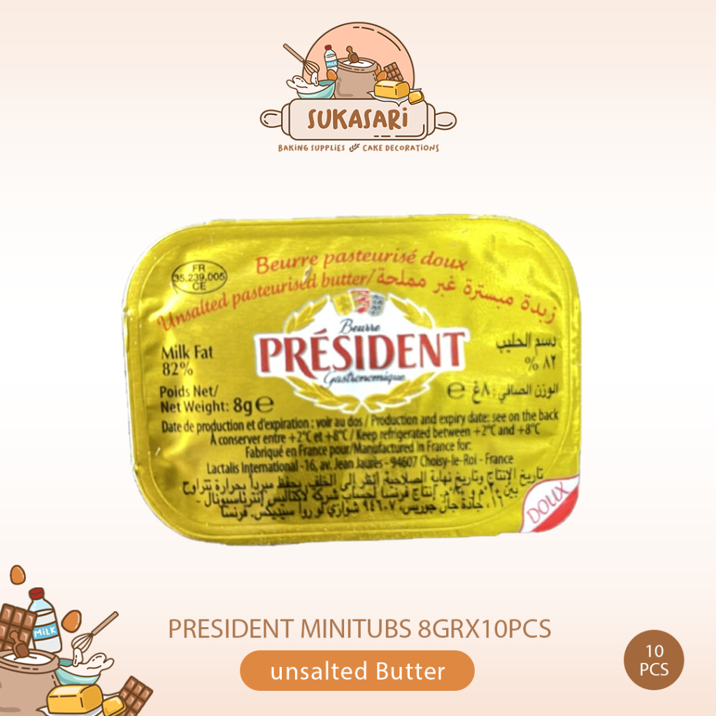

President butter Minitubs unsalted Butter 8gr x 10pcs / Mentega Tawar minidish 82℅ fat mini tubs