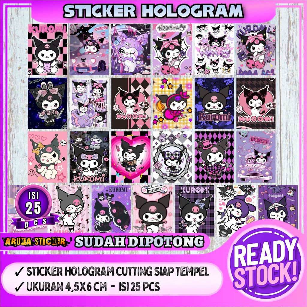 

Sticker Sanrio Kuromi Hologram Isi 25 pcs Sudah Dipotong