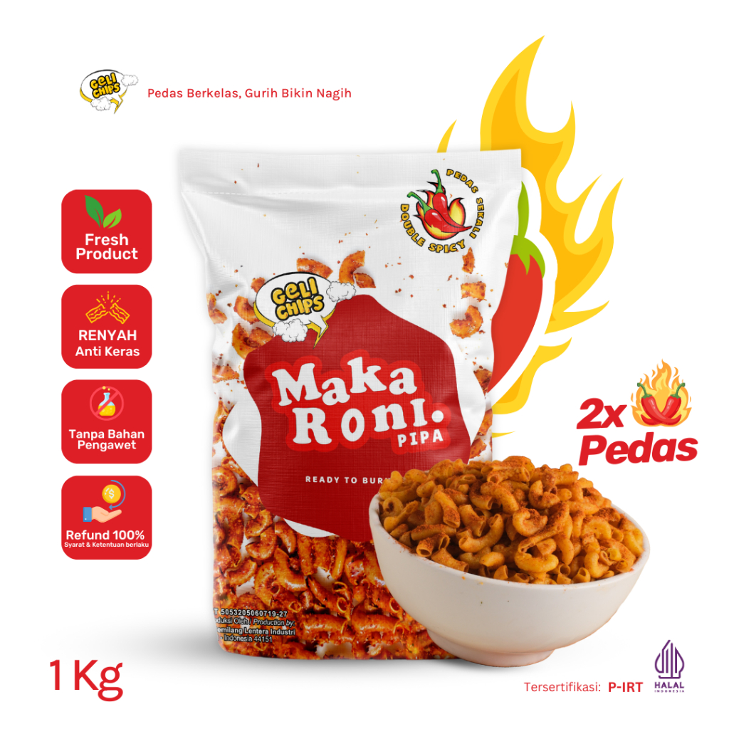 

GELICHIPS - 1 KG MAKARONI DOUBLE SPICY (EXTRA PEDAS) GURIH RENYAH