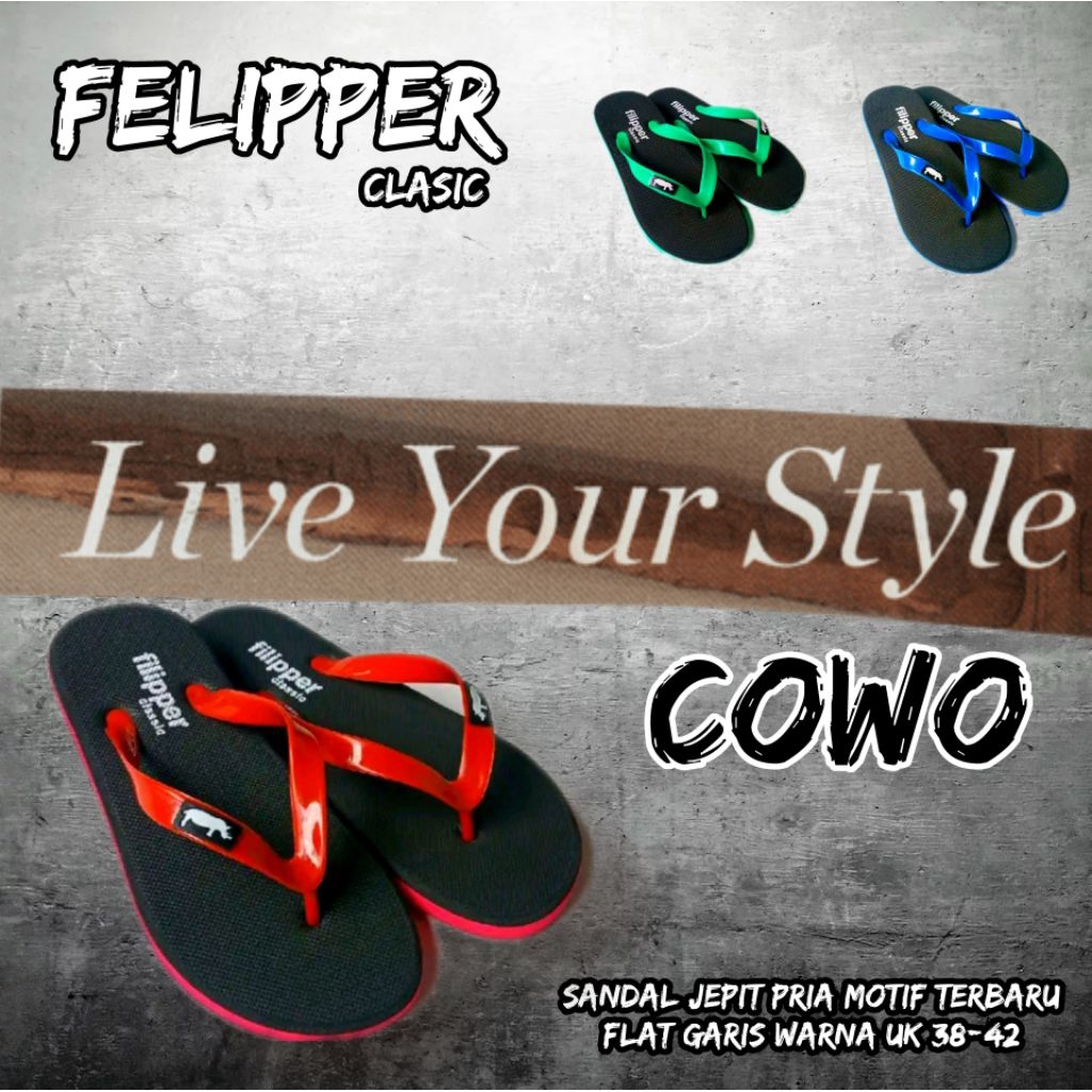 sandal jepit pria felipper clasic flat garis warna casual uk 38-40