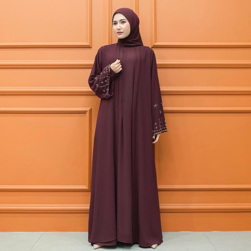 Aisyalina Id Zafia Dress Abaya Set Series Pashmina Bahan Ceruti Armany Baby Dol Gamis Abaya Wanita E