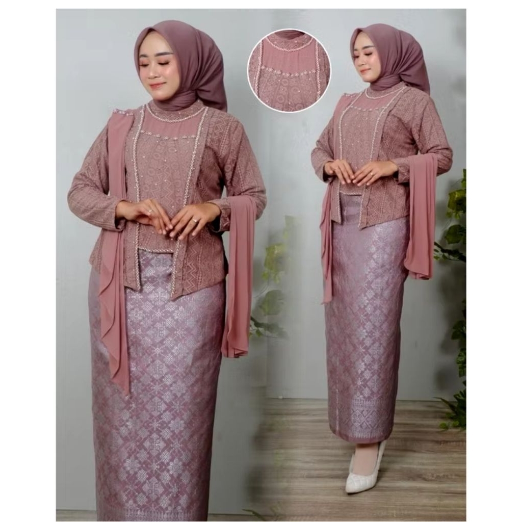 Setelan Kebaya Kutubaru Shanghai Atasan - Bawahan Songket