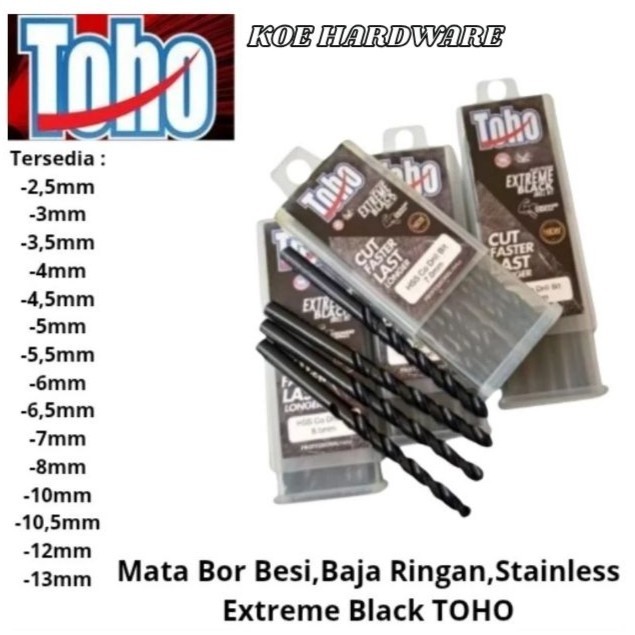 KoeHardware - Mata Bor Besi Baja Ringan,Stanless TOHO EXTREME BLACK 2,5mm/3mm/3,5mm/4mm/4,5mm/5mm/5,