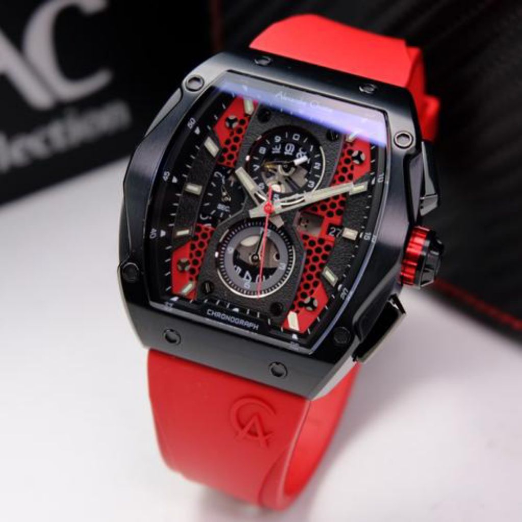 JAM TANGAN PRIA ALEXANDRE CHRISTIE AC 6608 AC6608 BLACK RED ORIGINAL