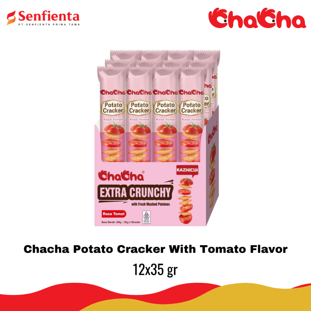 

Chacha Potato Cracker With Tomato Flavor 1box isi 12pcs/35gr | Potato Cracker | Halal
