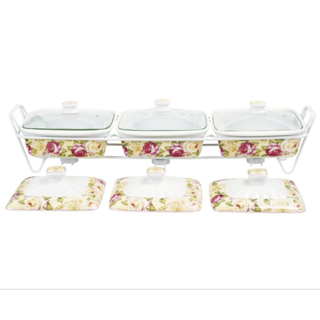 Food warmer VICENZA, Penghangat Makanan Persegi Clara Ha45 MAWAR dilengkapi 2 jenis tutup wadah saji