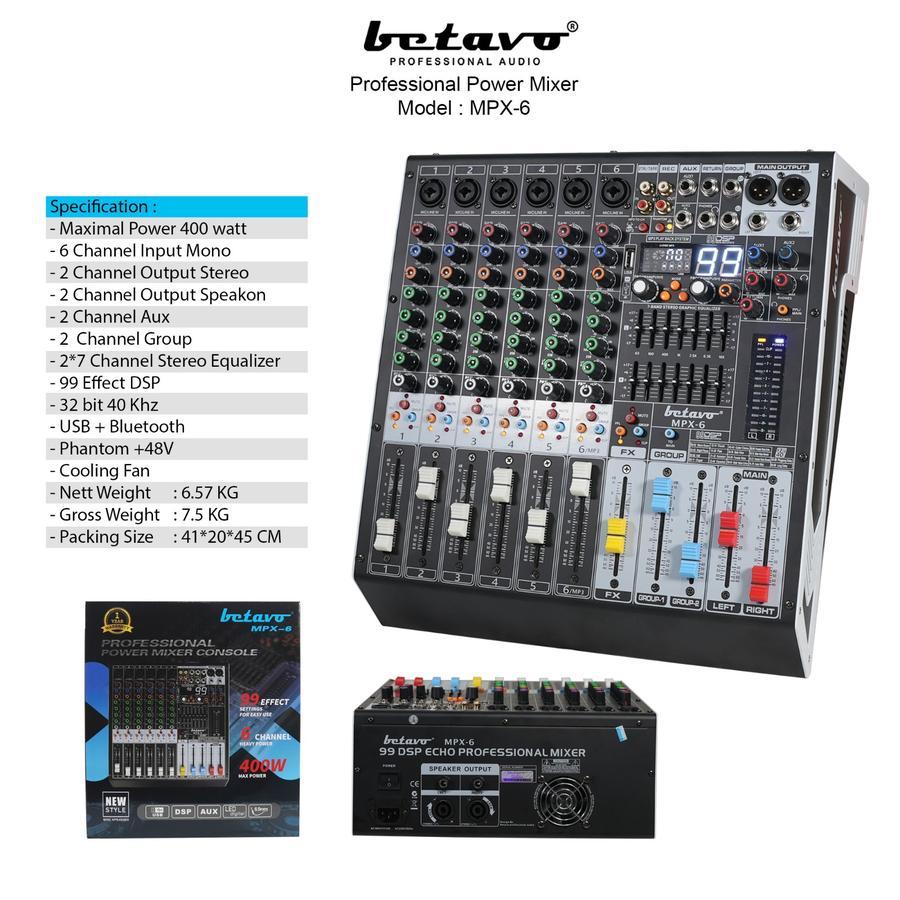 Betavo Audio Power Mixer MPX - 6 Professional Power Mixer | 6 Channel | 400 Watt (Max)