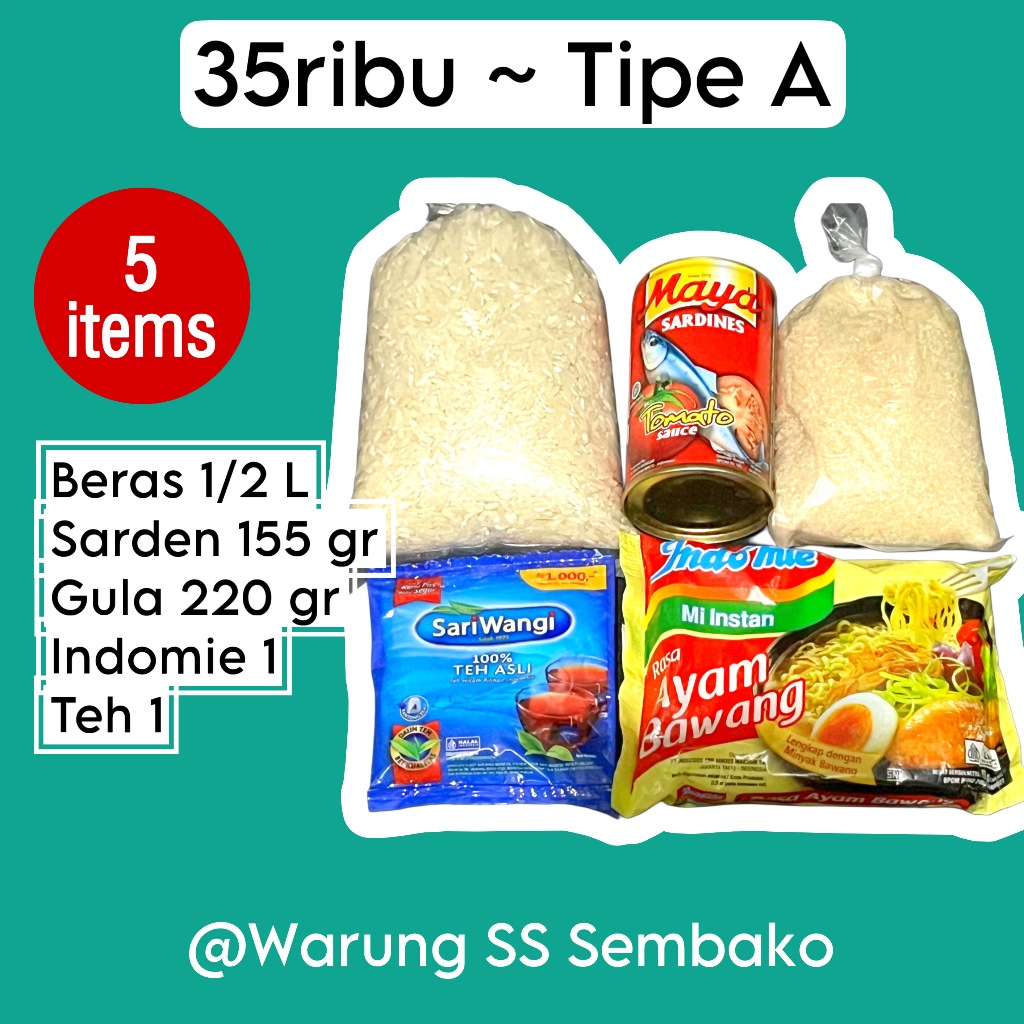 

Paket Sembako 35ribu ~ Hampers Bingkisan Hadiah Berbagi Sedekah Jumat Berkah Mini Gift Beras Indomie Sarden Gula